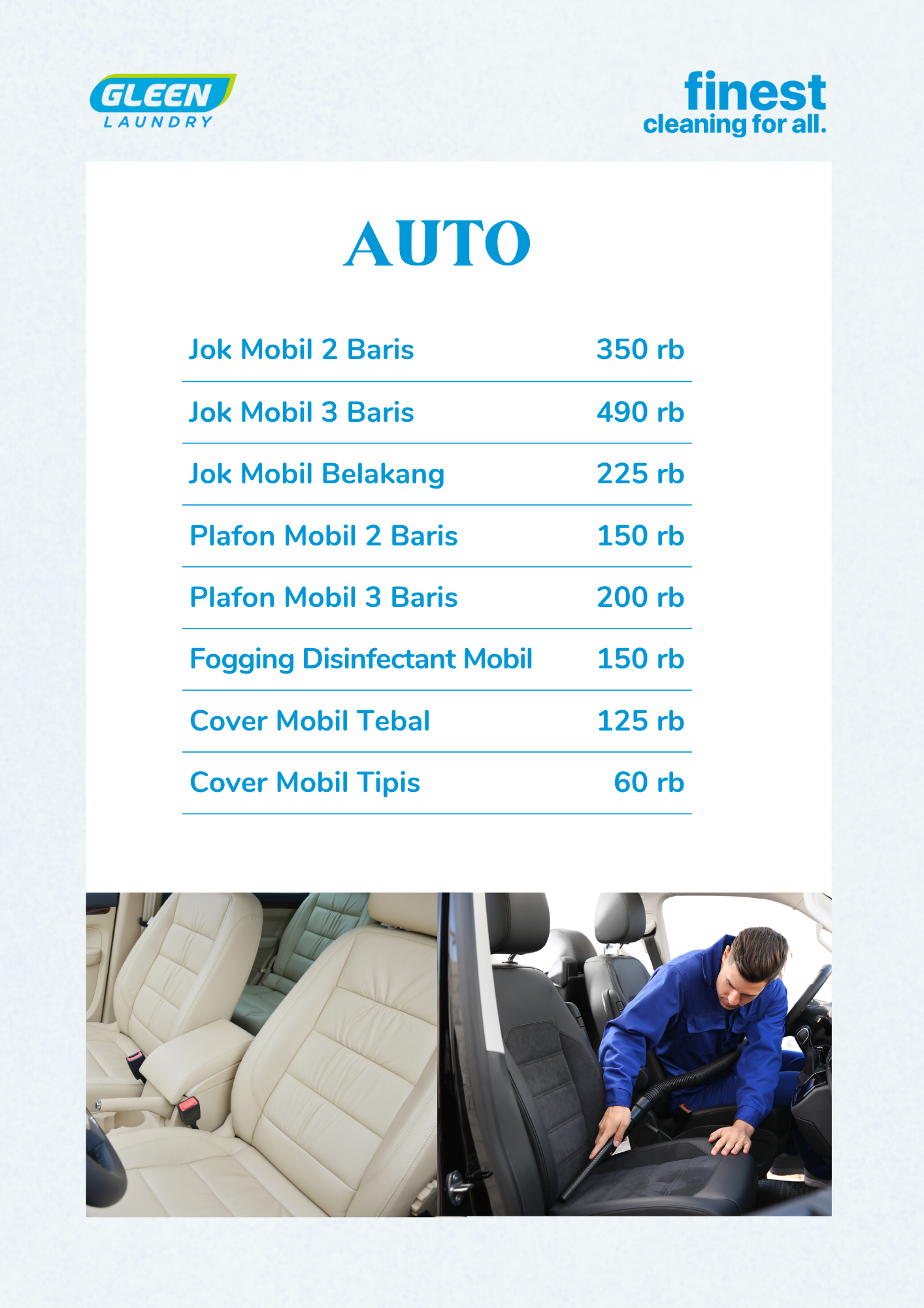 Pricelist Cuci Jok Mobil