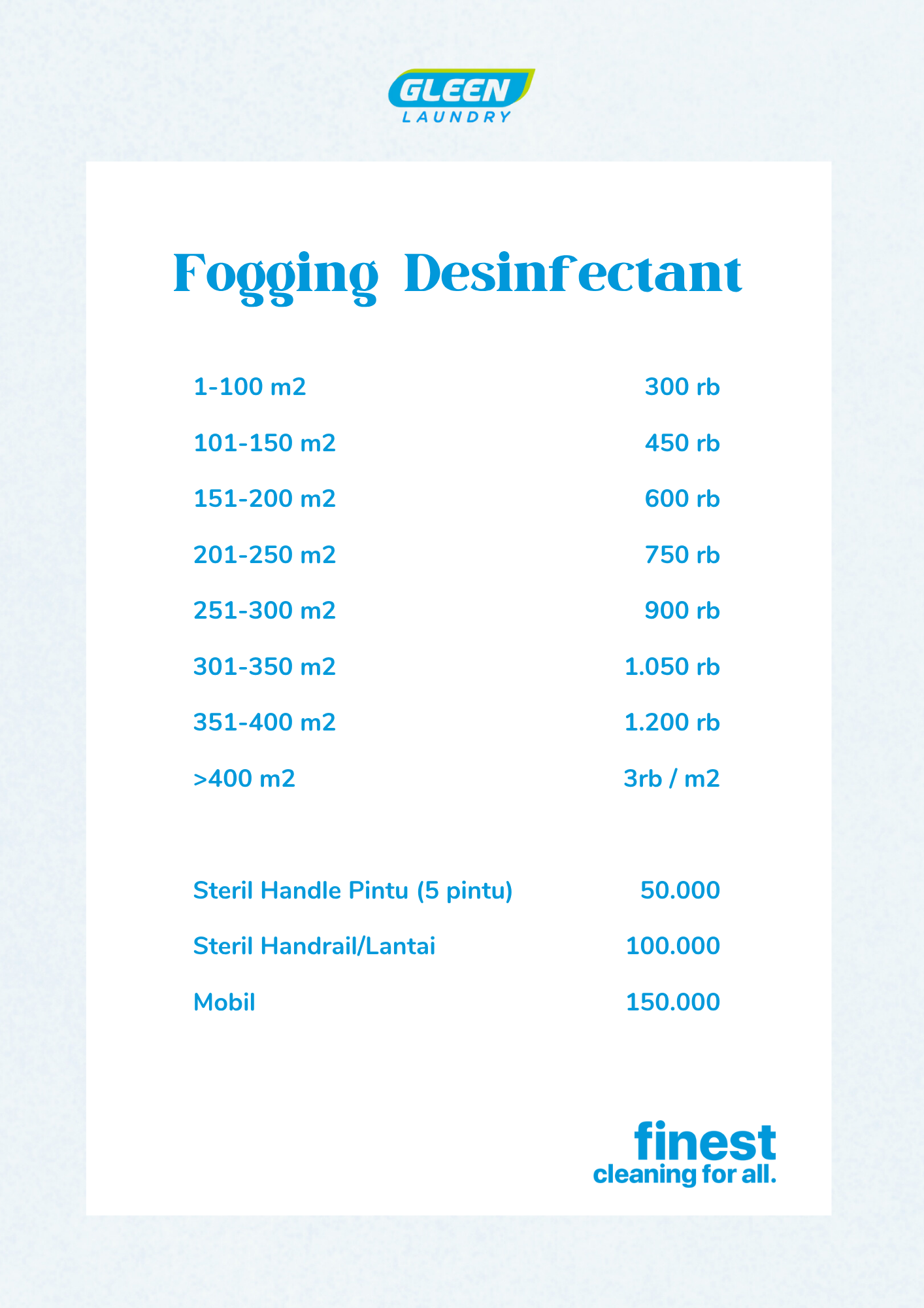 Pricelist Fogging Desinfectant