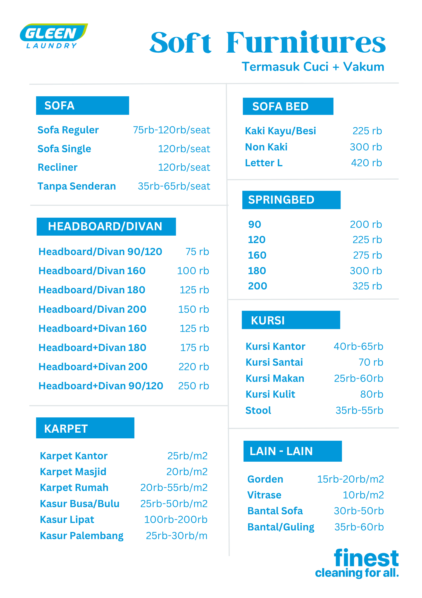 Pricelist Cuci Sofa & Kasur